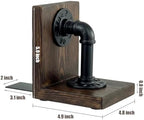 Bookends for Shelves, Heavy Book Ends with Extended Metal Base, Wood Non Skid Book Stopper, Antique Steampunk Industrial Pipe Office Decor for Men, Dark Brown L-Shaped Bookends Holder for Shelf (Pair) - Image 5