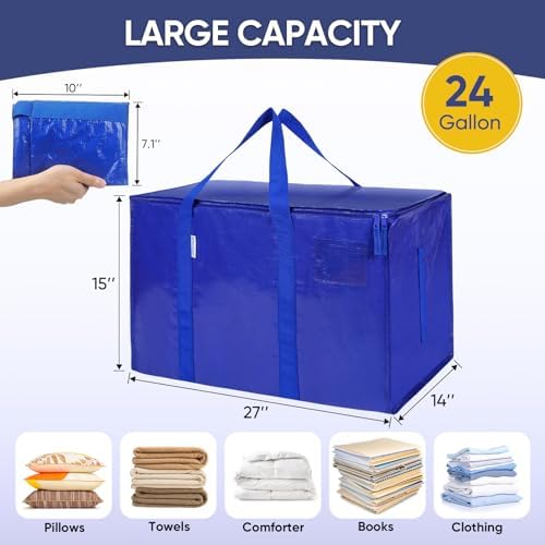 TICONN 8 Pack Extra Large Moving Bags Heavy Duty with Zippers & Carrying Handles, Durable Storage Bags Moving Boxes for Closet Organizers and Storage (8 Pack, Blue) - Image 3