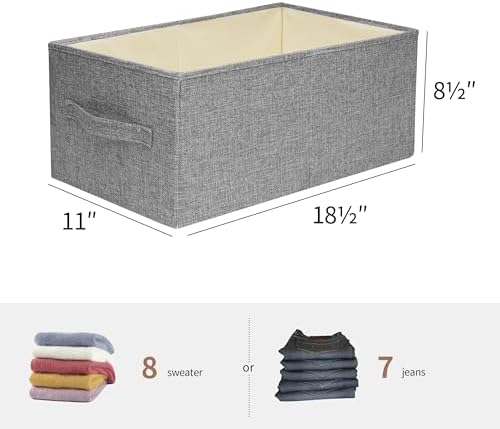 Linen Folding Storage Bins, 3 Pack Large Storage Baskets, Washable, Clothing Storage Bins with Handle, Closet Organizer for Storage Sweater,Sheets(dark grey, 18½"x11 x8½) - Image 2