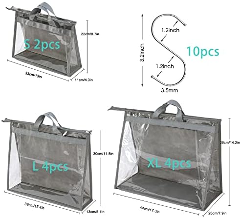 10 Set Handbag Storage Organizer Dust Bags for Purses Handbags Closet, Clear Purse Protector Storage Bag Dust Cover for Bags, Closet Organizer for Handbags with Hooks, Grey - Image 4