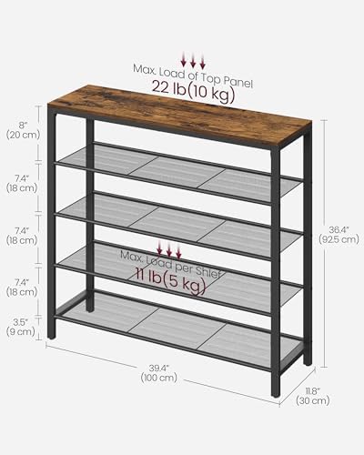 VASAGLE 5-Tier Shoe Rack, 16-20 Pairs, Metal Mesh - Image 3