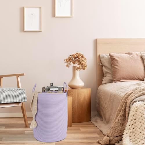 XUANGUO Rope Laundry Basket Hamper for Clothes Large Purple Lavender - Image 5