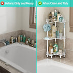 HapiRm Corner Shower Caddy Standing - 3 Tier Shower Organizer Corner with Soap Holder, Rustproof Bathroom Standing Organizer with 4 Hooks, White - Image 6