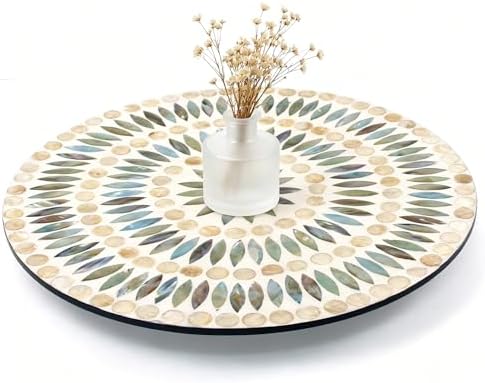 13.4" Mother of Pearl Lazy Susan, Table Centerpiece Round Shell Decorative Lazy Susan Turntable Rotating Tray Organizer for Cabinet Counter Gift Kitchen Office Cafe Home Decor (Dot Blue) by Abyjifar