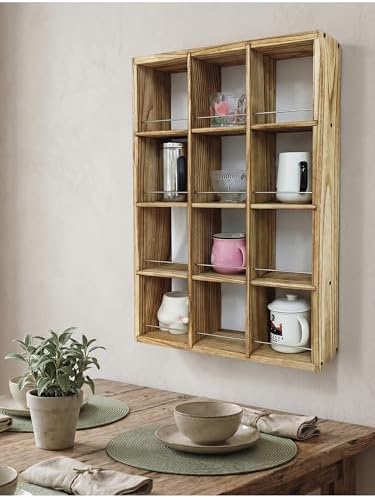 12 Grid coffee mug display shelf, 17x25" Wooden cup shelf for wall, Carbon - Image 2