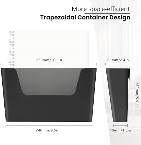 YOHOM Adhesive File Holder Plastic Document Folder Door No Drilling Mount Mail Magazine Organizer A4 Filing Envelopes Folder, Office Wall Mount Single Pocket (BLACK, 5 PCS) - Image 2