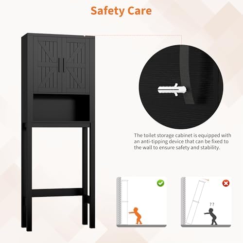 Garvee Over The Toilet Storage Cabinet with Adjustable Shelf, Black - Image 6