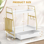 2-Tier Bathroom Counter Organizer with Drawer, Wood Counter Storage Shelf - Image 2
