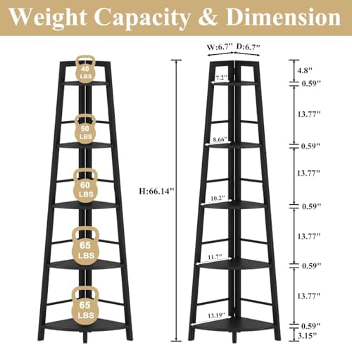 BON AUGURE 5-Tier Corner Shelf, Tall Corner Bookshelf for Living Room - Image 3