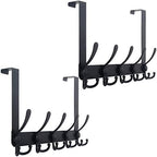WEBI Over The Door Hook Door Hanger Hook Rack with 5 Tri Hooks for Hanging Coats, Door Towel Rack Door Coat Hanger Over Door Coat Rack for Behind Back of Bathroom,Black,2 Packs by WEBI
