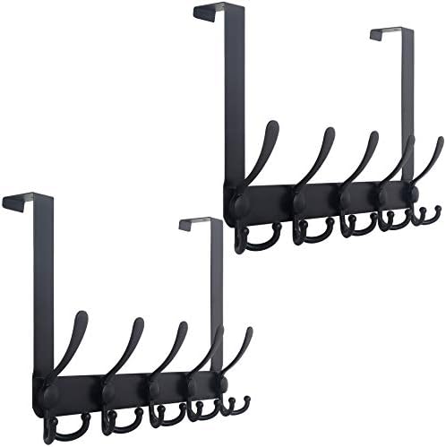 WEBI Over The Door Hook Door Hanger Hook Rack with 5 Tri Hooks for Hanging Coats, Door Towel Rack Door Coat Hanger Over Door Coat Rack for Behind Back of Bathroom,Black,2 Packs by WEBI