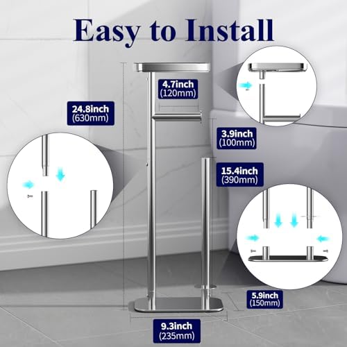 Kitsure Metal Toilet Paper Holder Free Standing, Medium, Chrome Silver - Image 2