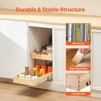 VEVOR 2 Tier Pull Out Cabinet Organizer, 14" W x 21" D Cabinet Drawer, Soft Close Slide out Shelf, Heavy-Duty Sliding Wood Drawer, Adjustable Base Cabinet Organization for Kitchen Pantry Bathroom - Image 2