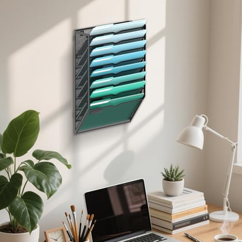 8-Tier Wall File Organizer, Hanging File Holder, Wall Mounted Mail Sorter - Image 6