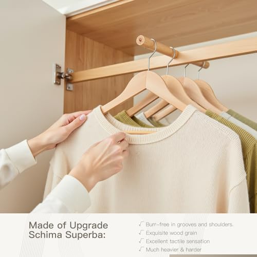 Wooden Hangers 30 Pack,Heavy Duty Solid Wooden Clothes Hangers with Pant Bar,360-Degree Rotatable Hook,Durable & Slim Wood Hangers for Coats,Jackets,Dress,Pants(Natural) - Image 5