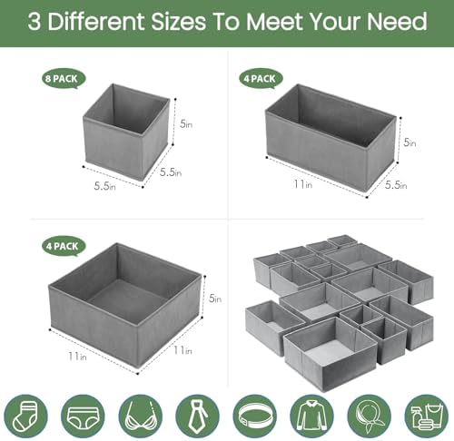 Criusia Drawer Organizer Clothes,16 Pack Underwear Drawer Organizers, Foldable Closet Organizers and Storage Dresser Drawer Dividers Clothing Organizer for Clothes, Socks, Scarves, Bra, Ties (Grey) - Image 3