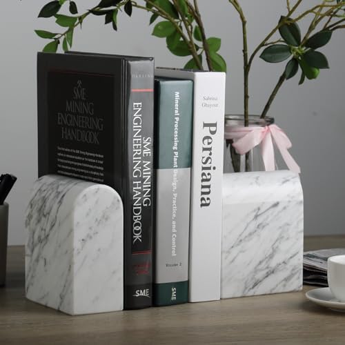 Koville Natural Italian Marble Bookends for Shelves, Book Ends for Heavy Books, 13LBS Ultra Heavy Duty Book Holders, Triumphal Arch Bookends Office Bookshelf Decor for CDs/Video Games(Bianco Carrara) - Image 3