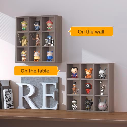 Helsin 9 Grid Vintage Coffee Mug Display Rack, 16inch Wall Mounted Wooden Curio Shadow Box Shelf, Cup Floating Shelves Display and Organizer - Image 3