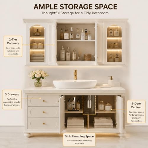 54 IN Freestanding Single Sink Bathroom Vanity Set with LED Mirror Cabinet - Image 3