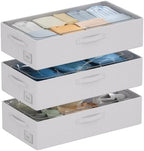 CYhom 3Pcs Under Bed Storage Bins with Metal Frame - Shoe Organizer for Closet with Clear Cover Oxford Fabric Sturdy Underbed Container Foldable Stackable Clothes Organizer (Grey, 23.5x11.8x6.3) by CYhom