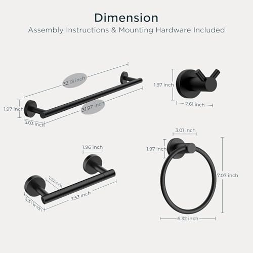 FORIOUS Bathroom Accessories, 4-Piece Bathroom Hardware Set - 30" Towel Bar - Image 2