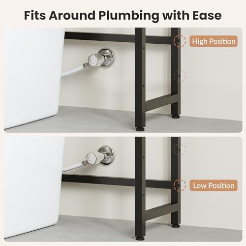 Over The Toilet Storage Shelf, 4-Tier Bathroom Organizer with Basket & Hooks, Sturdy Space Saver for Small Bathrooms, Black - Image 6