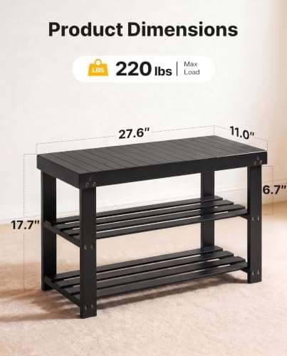 Amada 3 Tier Bamboo Shoe Rack Bench for Entryway, Living Room, Black - Image 3