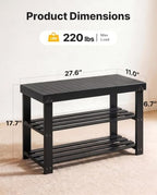 Amada 3 Tier Bamboo Shoe Rack Bench for Entryway, Living Room, Black - Image 3