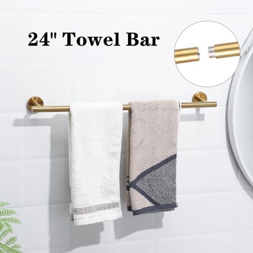 Brushed Gold Bathroom Hardware Accessories Set 5 Piece, Stainless Steel Bath Towel Bar Set 24 Inch,Toilet Paper Holder,Towel Ring Holder,Towel Rack Set,Gold Bathroom Accessories Kit - Image 3