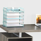 Letter Tray Paper Organizer 5-Tier Desk Organizer File Organizer Paper Holder with Handle, Metal Desktop Document Shelf Tray Office Classroom Organization - Blue - Image 5