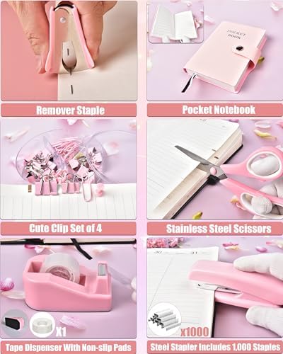 LXEVIHK Pink Desk Accessories 21-Piece Office Supplies Gift Set for Women - Image 5