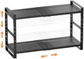 Multi-Functional Metal Shoe Rack,Expandable Adjustable Stackable Kitchen Organizer,Metal Shelf risers for cabinets, Kitchens and Closet, Bathroom(2Packs/Black/Medium) by Ipotivespaceorganization