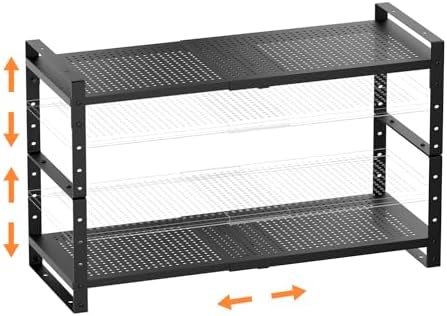 Multi-Functional Metal Shoe Rack,Expandable Adjustable Stackable Kitchen Organizer,Metal Shelf risers for cabinets, Kitchens and Closet, Bathroom(2Packs/Black/Large) by Ipotivespaceorganization