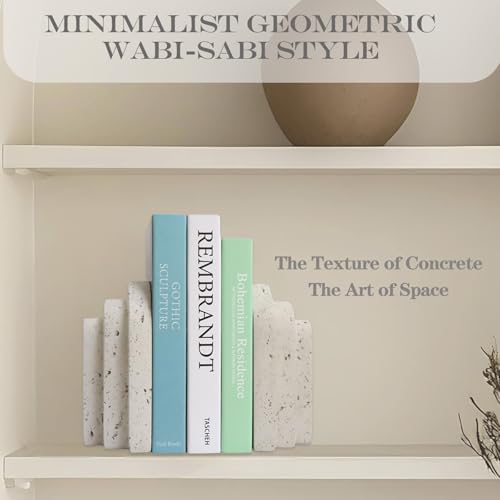 Decorative Book Ends for Shelves - Boho Aesthetic Bookends Decor - Heavy Duty Travertine Book Stopper Holder for Home Office Desk Coffee Table (Grey) - Image 4