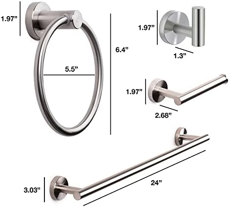Marmolux ACC Bathroom Hardware Set - 4 Pieces Wall Mount Accessories - Towel Hooks, Hand Towel Holder, Towel Ring, Toilet Paper Holder - Made of SUS 304 Stainless Steel with Brushed Finish - Image 4
