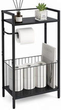 Black Freestanding Toilet Paper Holder Stand with Shelf and Storage, All-in-One Bathroom Tissue Roll Dispenser with Extra Space for Toilet Rolls, Wet Wipes, Phones, Tablets and Magazines by Unknown