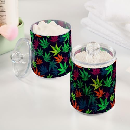 4 Pack Qtip Holder Dispenser with Lids, Marijuana Leaves Plastic Storage Containers,Bathroom Canisters Organizer for Cotton Ball, Cotton Swab, Cotton Round Pads, Floss 21215295 - Image 4