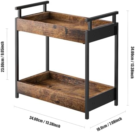 KLM Countertop Coffee Station Organizer, 2 Tier Wooden Shelf for Coffee Bar Accessories, Condiment Storage Caddy for Kitchen, Bathroom Counter Organizer, Home, Office - Brown - Image 3