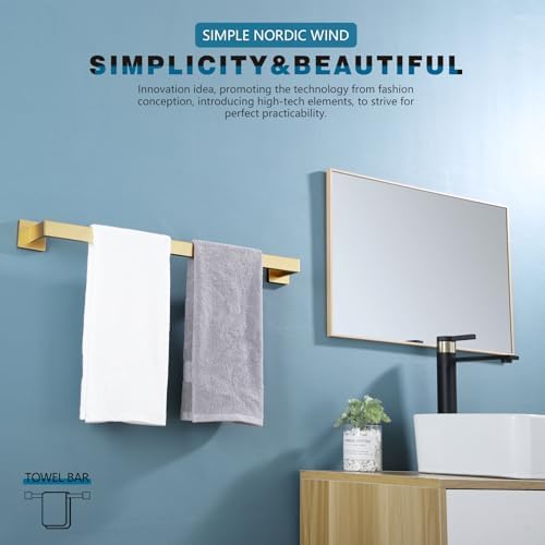 KOKOSIRI 24-Inch Single Towel Bar, Bathroom Kitchen Towel Holder, Wall Mounted SUS304 Stainless Steel Towel Rack, Brushed Gold, B4003BG-L24 - Image 4