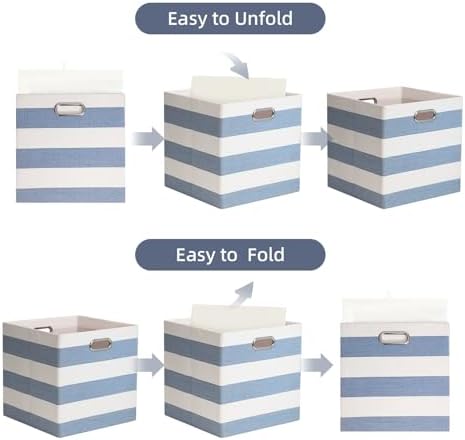 11 x 11 x 11 Inch Linen Stripe Storage Cubes for Home Organizing, Pack of 4 - Image 4