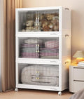 BROVIEW 240Qt Stackable Storage Bins with Lid, Extra Large Closet Organizer Collapsible Drawer Boxes with Wheels, Folding Plastic Cabinet Containers for Home Kitchen Room Organization, 3Pack White by BROVIEW-EnjoytheArtofLife