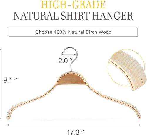 TOPIA HANGER Slim Natural Wood Hangers with Extra Soft Non-Slip Rubber Grips, 30-Pack High-Grade Fashion Hanger No Shoulder Bump for Sweaters, Hoodies, Jacket, Dress, Coat -CT15N30 - Image 2