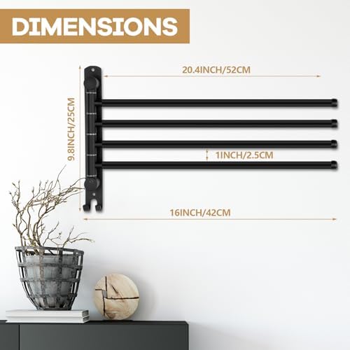 Teenyyou 20.4" Swivel Towel Rack 4 Arms 304 Stainless Steel Black - Image 2