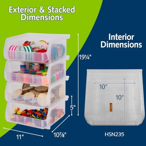 ReadySpace Medium-Wide Stackable Plastic Storage Bins, 4-Pack, Clear - Image 2