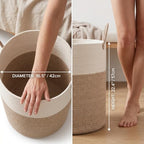 Large Cotton Rope Storage Basket 80L, White and Brown Woven Basket with Handles, Decorative Laundry Hamper for Bedroom Living Room, Tall Blanket Basket for Clothes Towels Pillows - Image 2