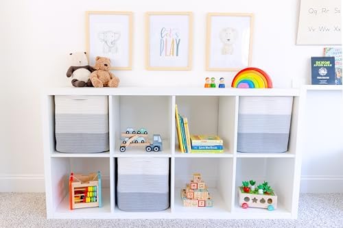 NaturalCozy 13x15x13 Kallax Storage Cubes Bins, 3 Pack | Cotton Rope Cube Storage Bin Woven Baskets for Organizing | Kallax Insert Storage Baskets for Shelves Organizer, Kids Toy, Closet Baby Nursery - Image 3