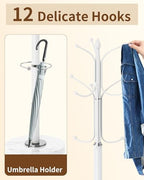 EZIVIEZ Coat Rack with 12 Hooks Coat Rack Freestanding with Umbrella Holder - Image 4