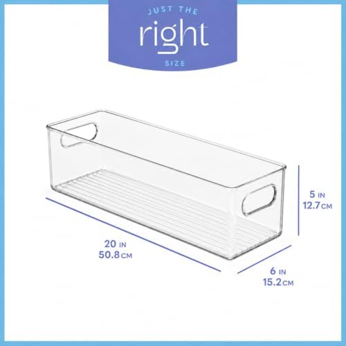 primebox Plastic Food Storage 4 Pack Clear Container Bin with Handles for Organizing Kitchen, Pantry, Refrigerator, Freezer, Pantry, Cabinet, Closet, Bathroom. 20”x6”x5” - Image 3