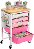 ALVOROG Rolling Storage Cart with 5 Drawers,Pegboards,Wooden Top,Bins,Pink by ALVOROG