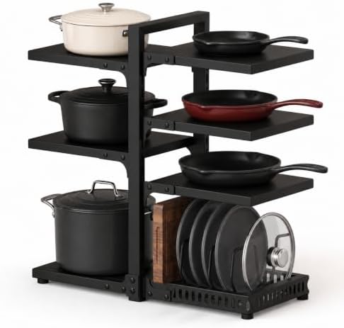 7 Tier Pots and Pans Organizer Under Cabinet, 20.8" Height Heavy Duty Pan Organizer Inside Cabinet, Adjustable Pot Rack Holds 120 Lbs, 15 Lbs Per Layer, for Dutch Oven Cast Iron Cookware & Lids by FVELLIX